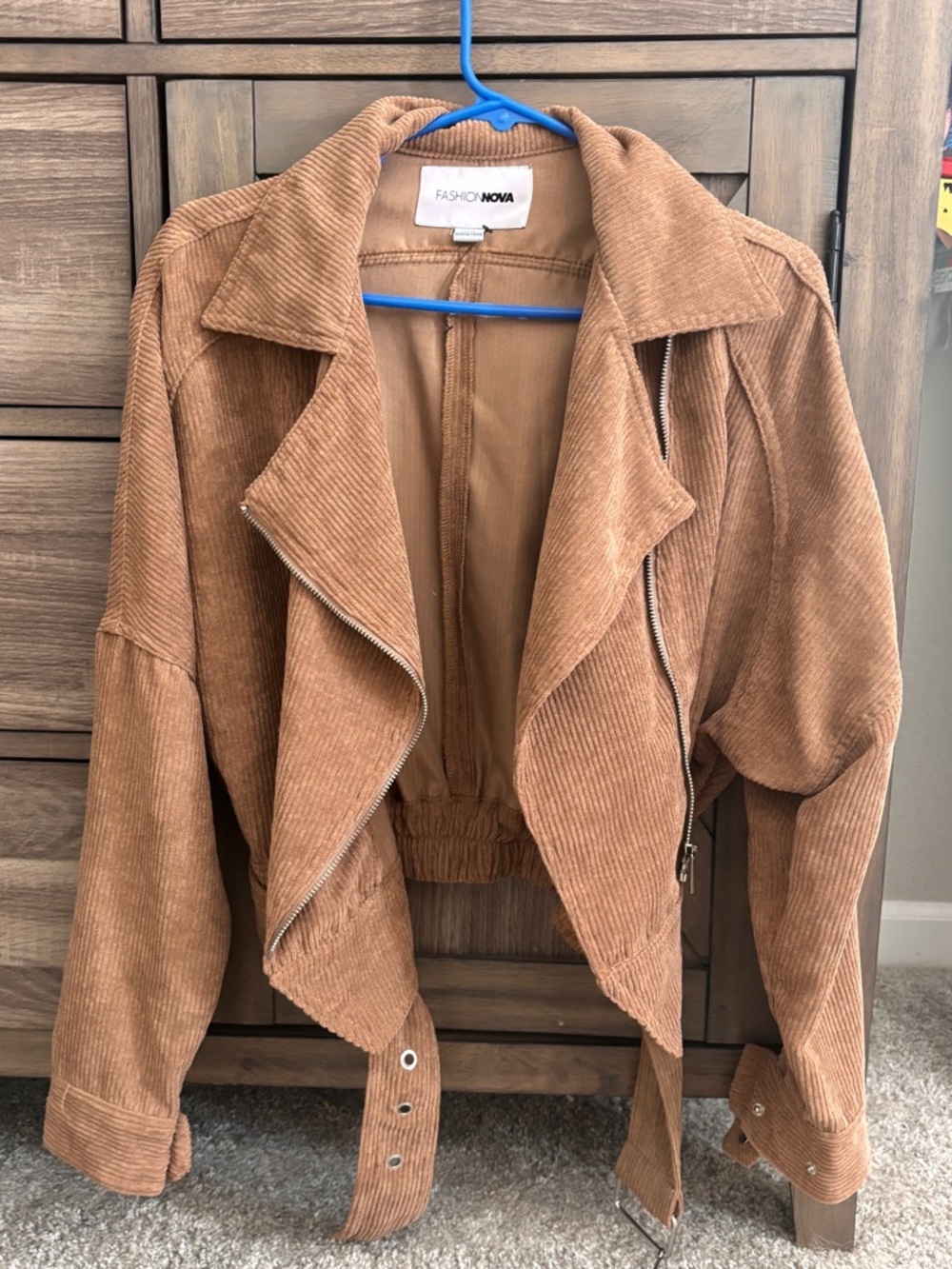Fashion Nova Corduroy Moto Jacket in Tan
